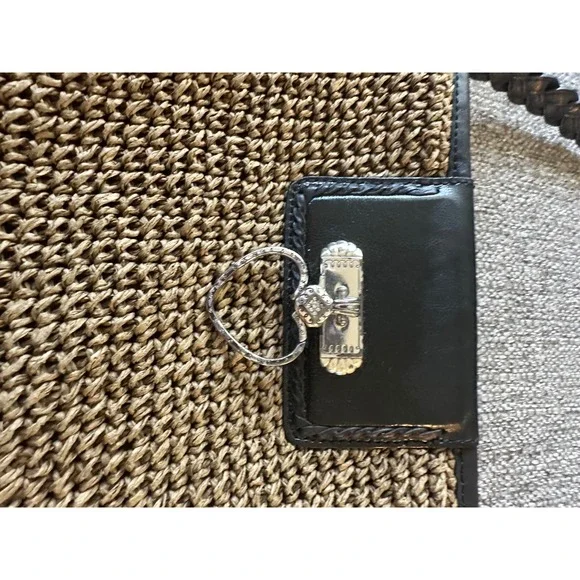 Vintage Brighton Straw Leather Heart Charm Shoulder Bag Women's Tan Black - Picture 2 of 13